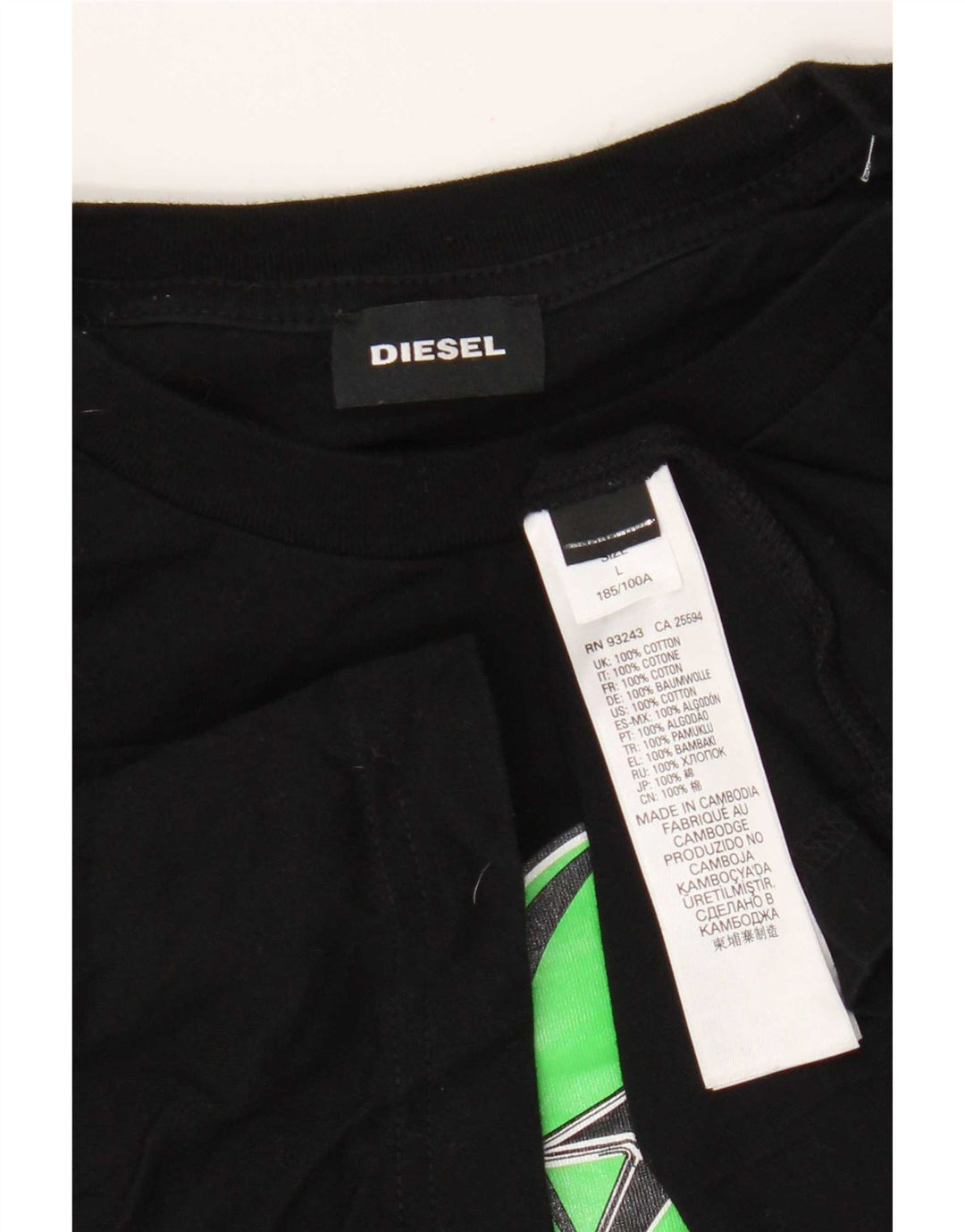 T-shirt grafica da uomo Diesel Top grande in cotone nero