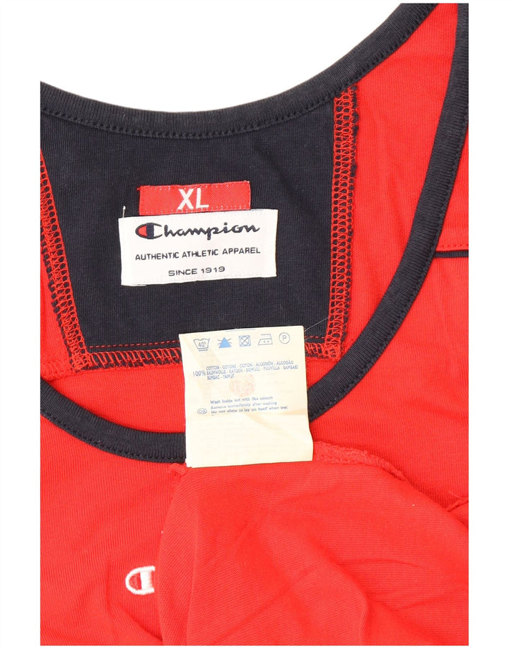 CHAMPION Canottiera grafica da uomo XL in cotone color block rosso