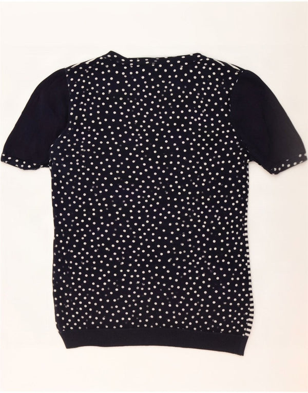 Max Mara Camicetta a maniche corte da donna UK 12 Medio Blu navy gessato