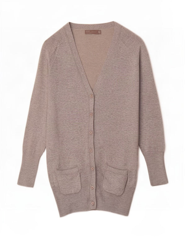 Maglione cardigan lungo da donna Zara UK 10 piccolo cotone grigio
