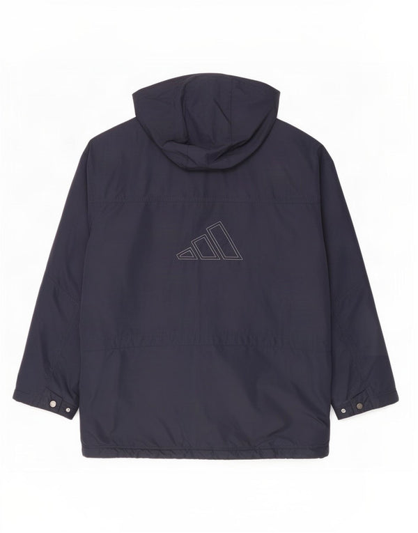 Giacca a vento con cappuccio grafico da uomo Adidas UK 40 Large blu navy in poliammide