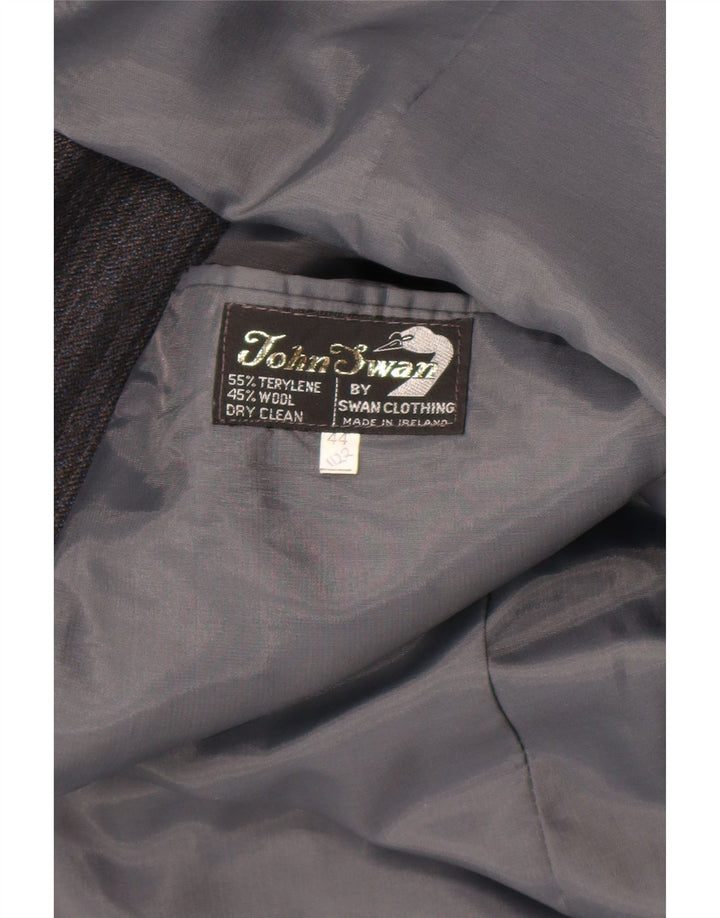 Giacca blazer vintage da uomo a 2 bottoni UK 44 2XL Terylene a righe grigie