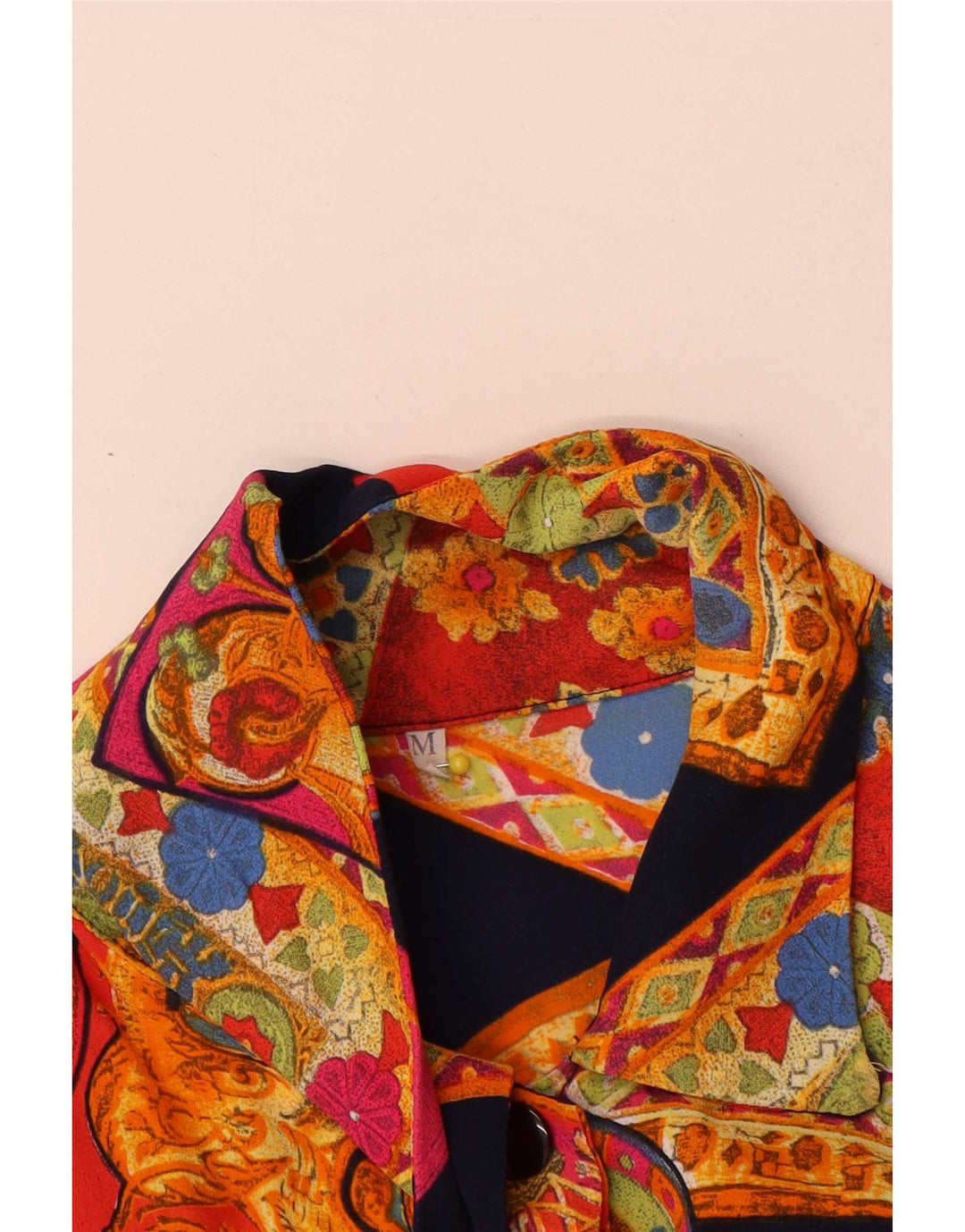 Camicia a maniche corte da donna vintage UK 14 geometrica multicolore media