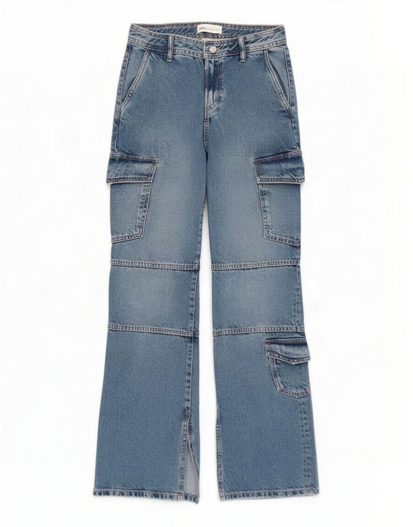 Jeans dritti cargo da donna Zara EU 34 2XS W28 L31 Blu