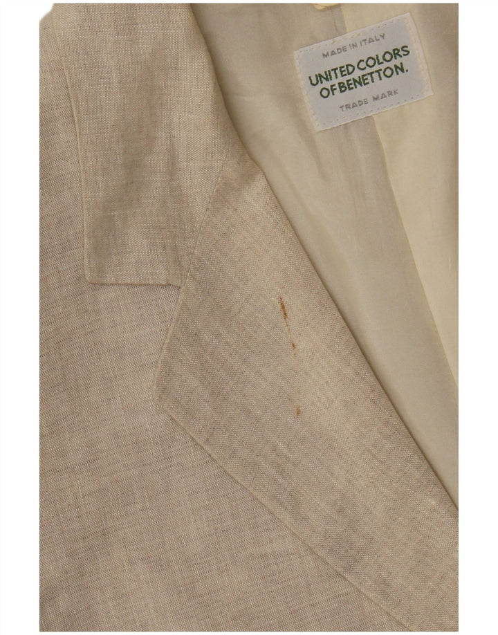 Giacca Blazer a 2 Bottoni da Donna Benetton IT 40 Small Beige Lino