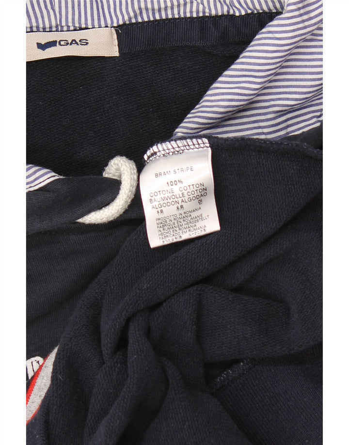 Maglione con cappuccio grafico da uomo GAS grande in cotone blu navy
