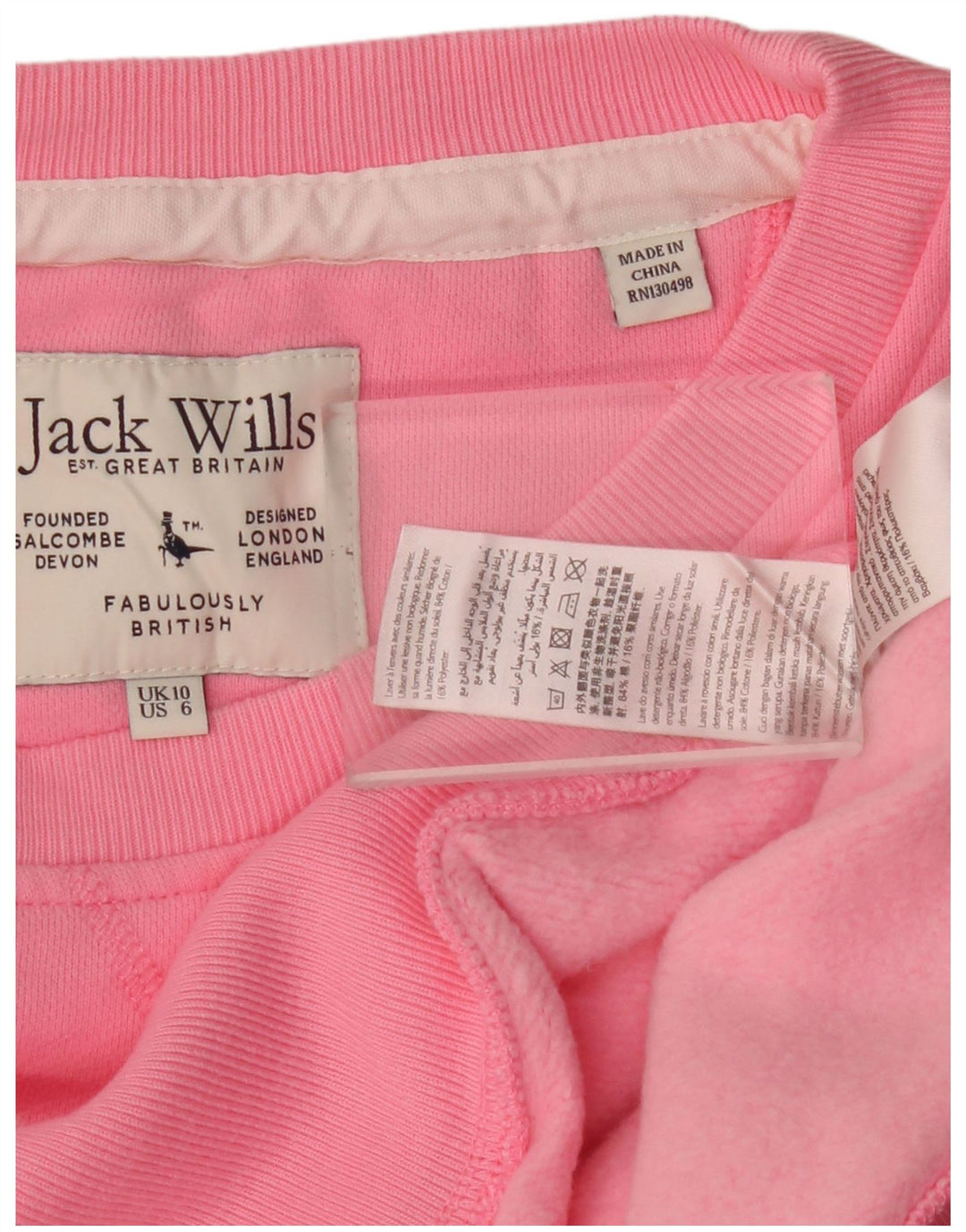 Felpa oversize corta da donna Jack Wills UK 10 piccola in cotone rosa