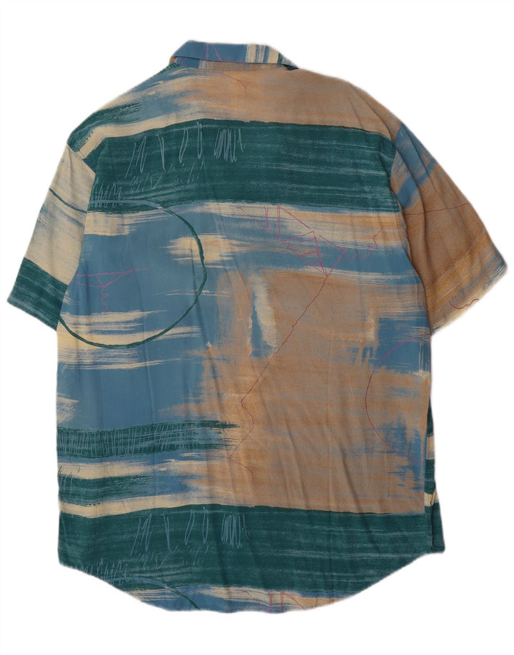 Camicia a maniche corte vintage da uomo con motivo astratto, colore medio, multicolore