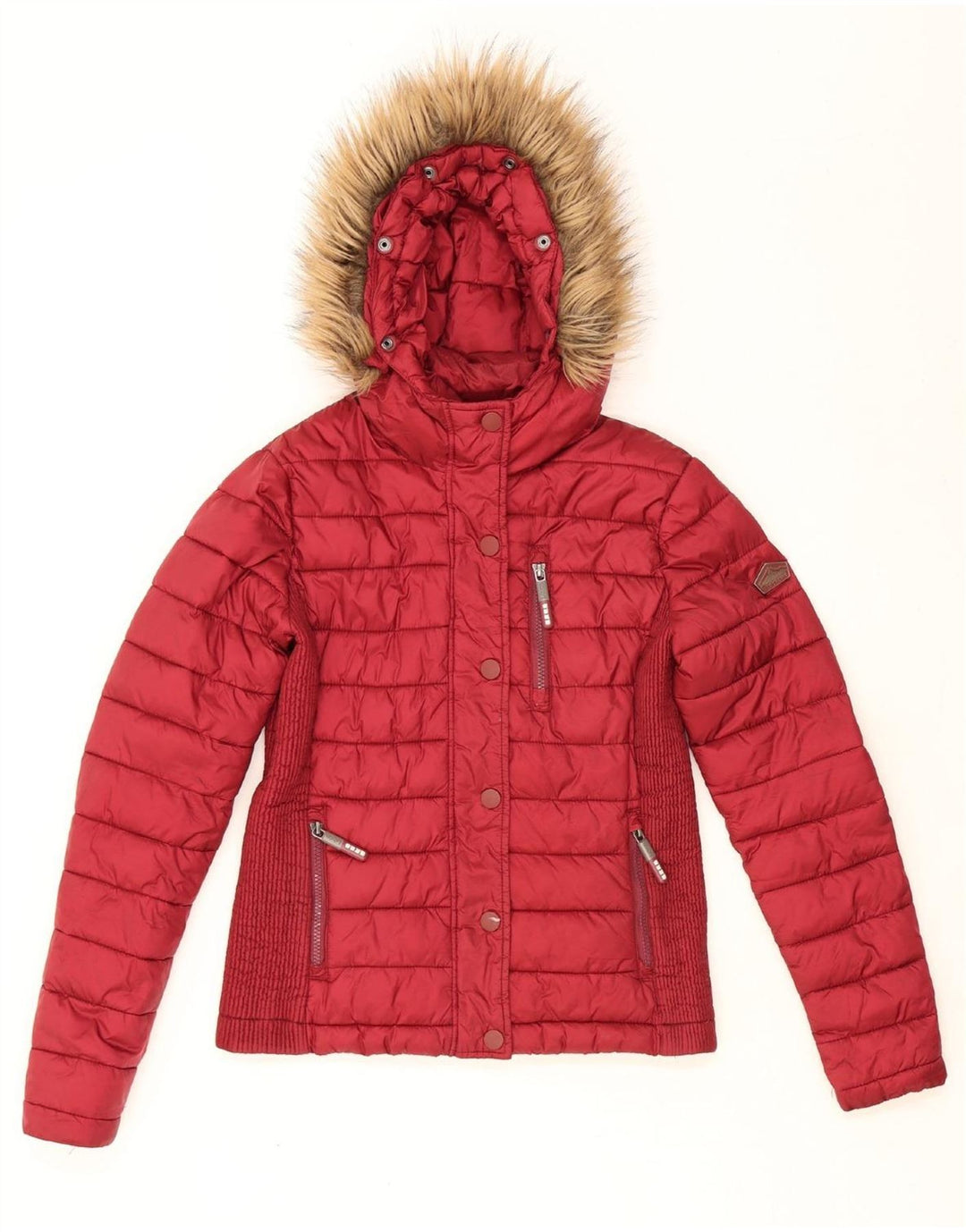 SUPERDRY Womens Hooded Padded Jacket UK 10 Small Red Nylon Vintage Superdry and Second-Hand Superdry from Messina Hembry 
