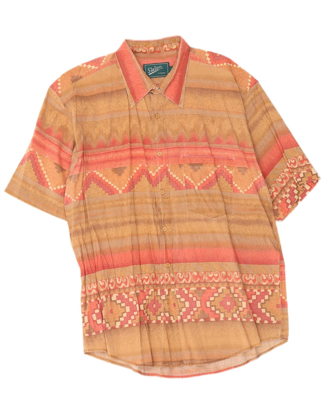 Camicia vintage da uomo a maniche corte XL Beige geometrica