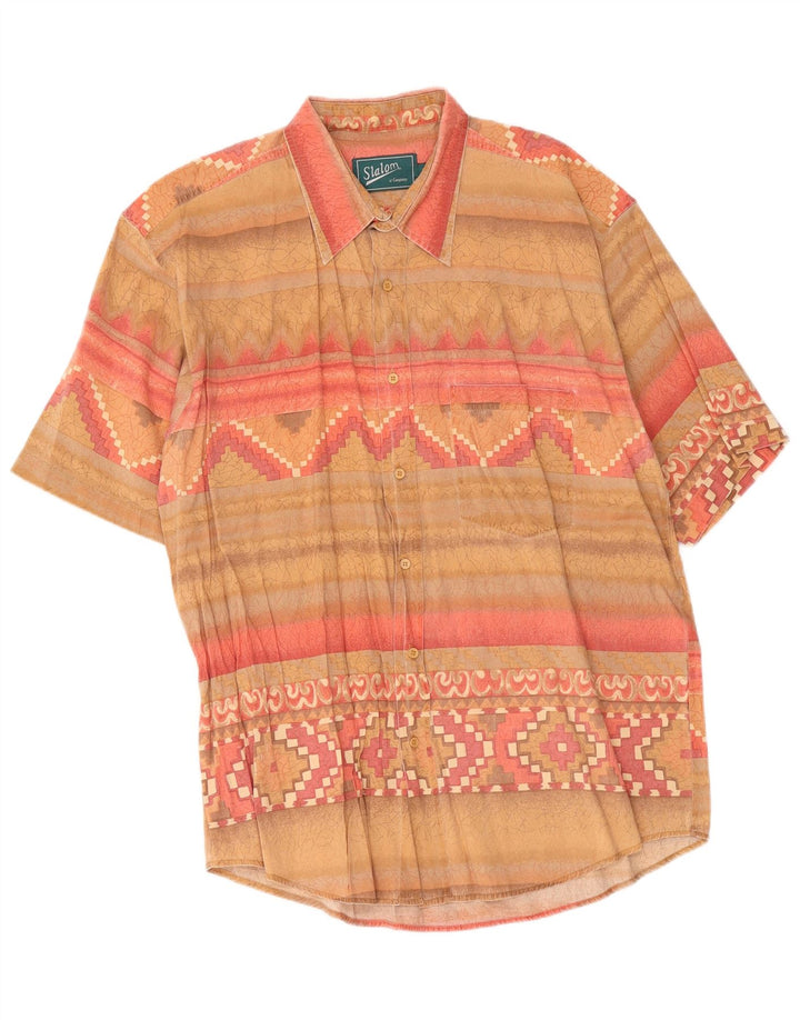 Camicia vintage da uomo a maniche corte XL Beige geometrica