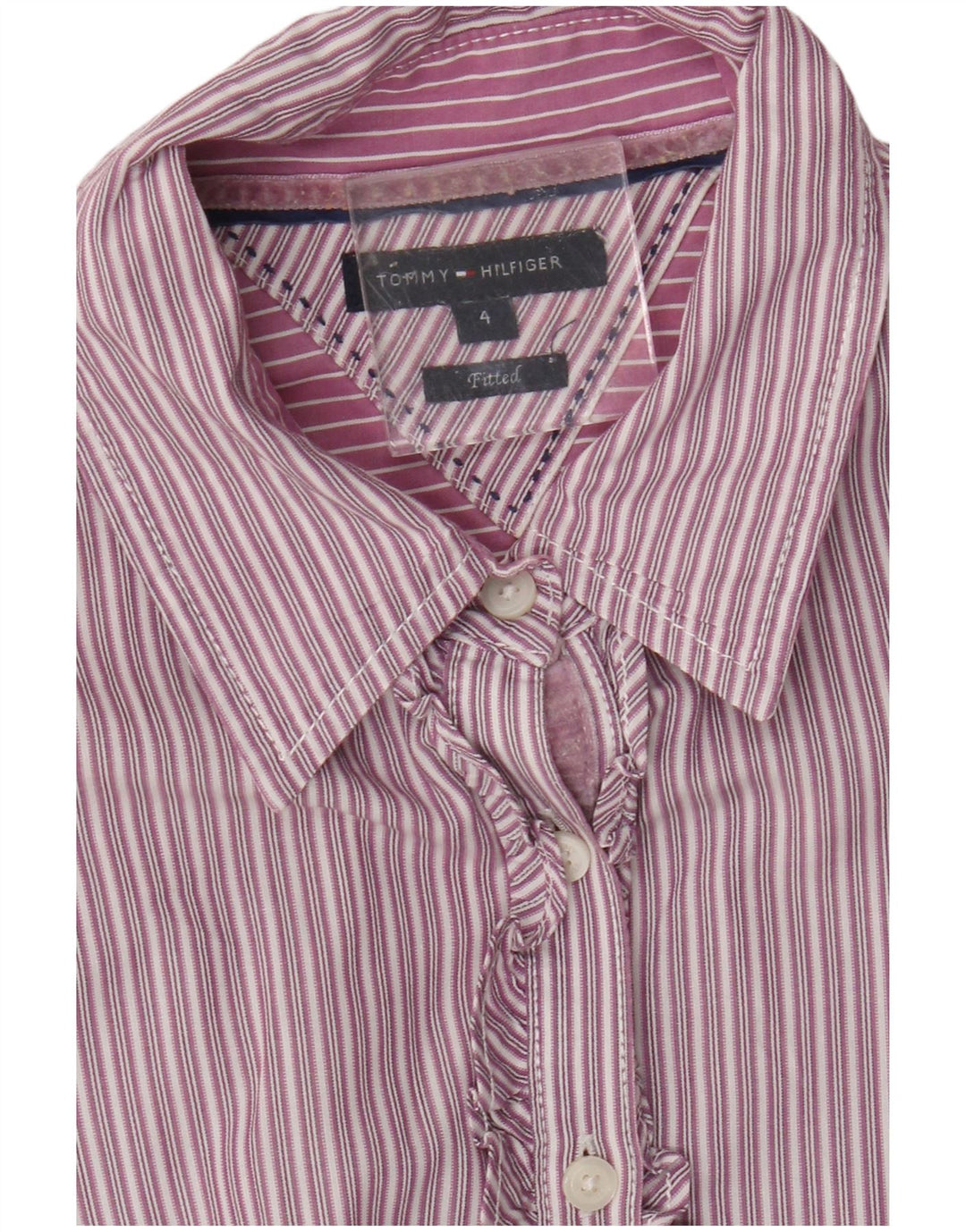 Camicia da donna aderente con volant sul davanti Tommy Hilfiger US 4 Small Purple Striped