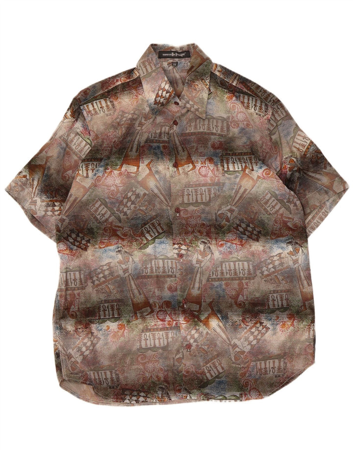 Camicia vintage da uomo a maniche corte con motivo astratto, colore medio, multicolore