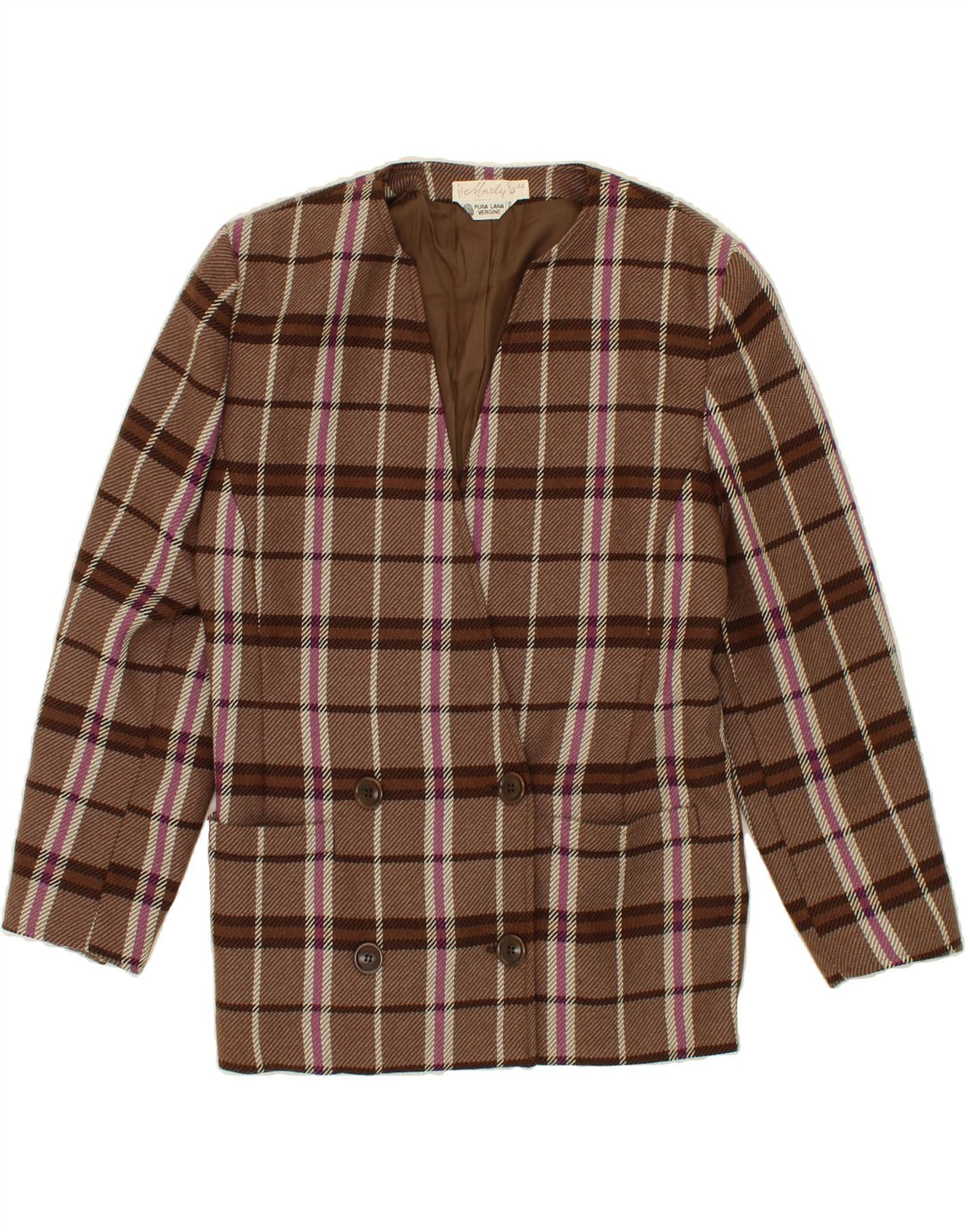 MORLY'S Womens Double Breasted Blazer Jacket IT 44 Medium Brown Check Vintage Morly's and Second-Hand Morly's from Messina Hembry 