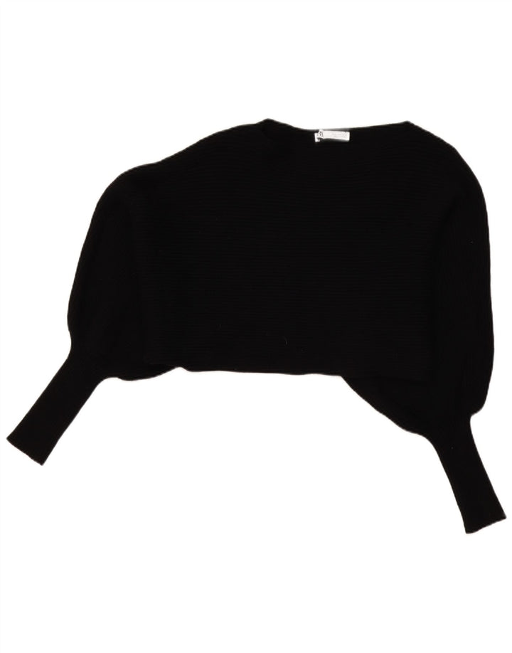 Top Zara da donna oversize corto a pipistrello manica lunga UK 14 medio nero