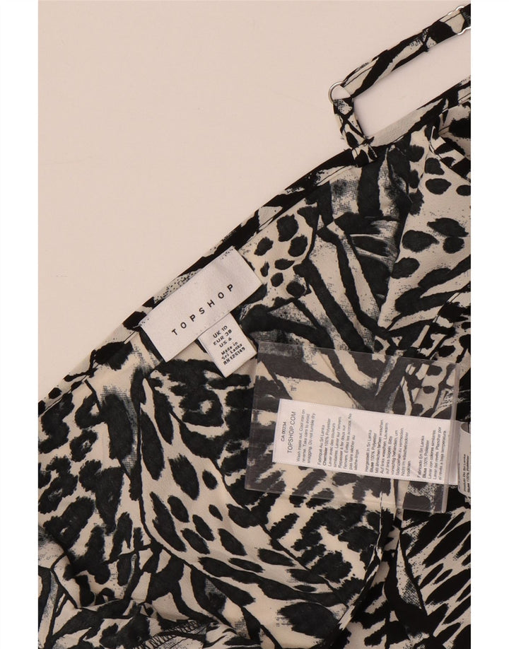 Topshop Canottiera corta da donna UK 10 Piccola stampa animale nera in poliestere