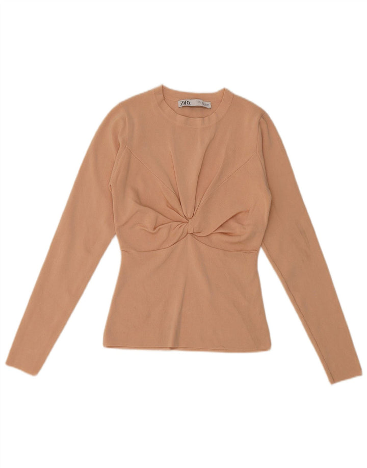 Top Zara da donna a maniche lunghe UK 8 Small Beige Viscosa