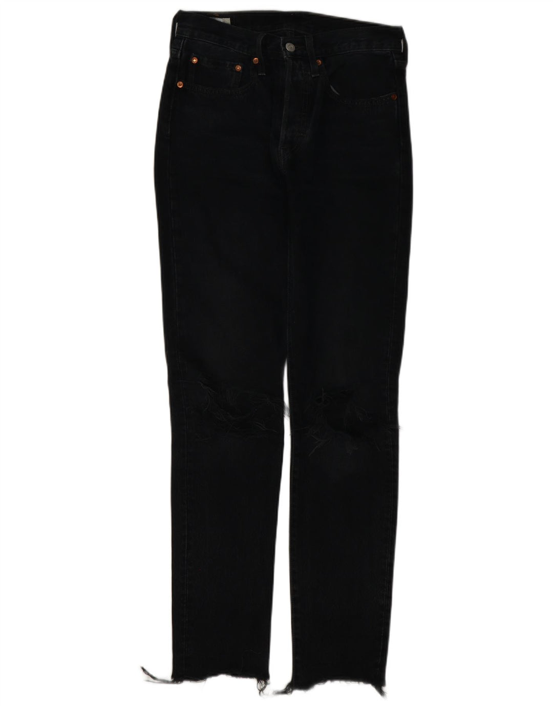 LEVI'S Womens 501 Distressed Straight Jeans W26 L32 Black Cotton