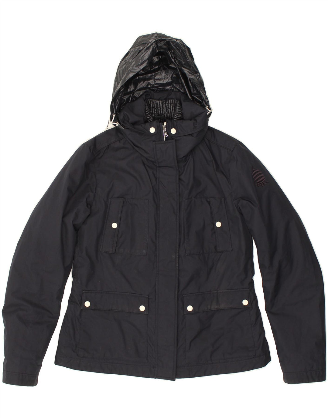 MARINA YACHTING Womens Hooded Windbreaker Jacket IT 46 Large Navy Blue | Vintage Marina Yachting | Thrift | Second-Hand Marina Yachting | Used Clothing | Messina Hembry 