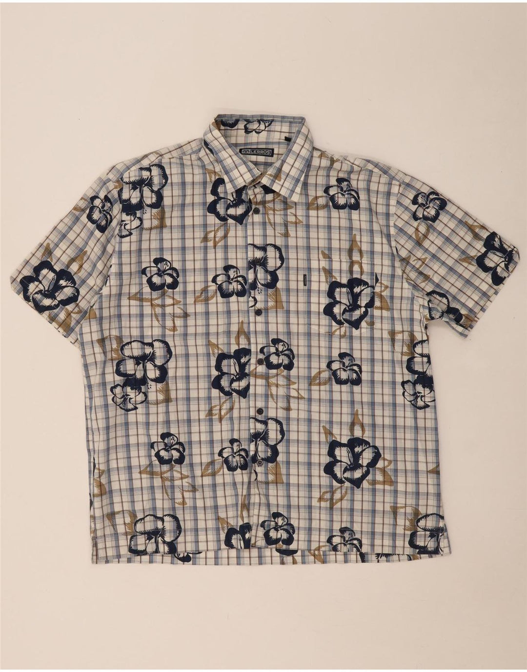 LERROS Camicia a maniche corte da uomo XL in cotone a quadri blu