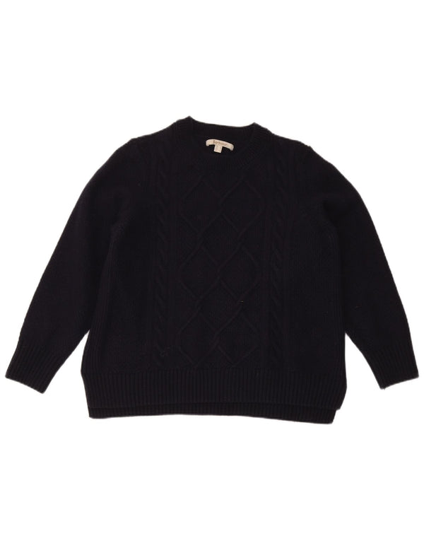 Maglione maglione girocollo da donna Barbour UK 14 grande lana blu navy