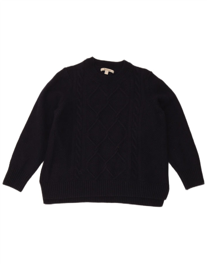 Maglione maglione girocollo da donna Barbour UK 14 grande lana blu navy