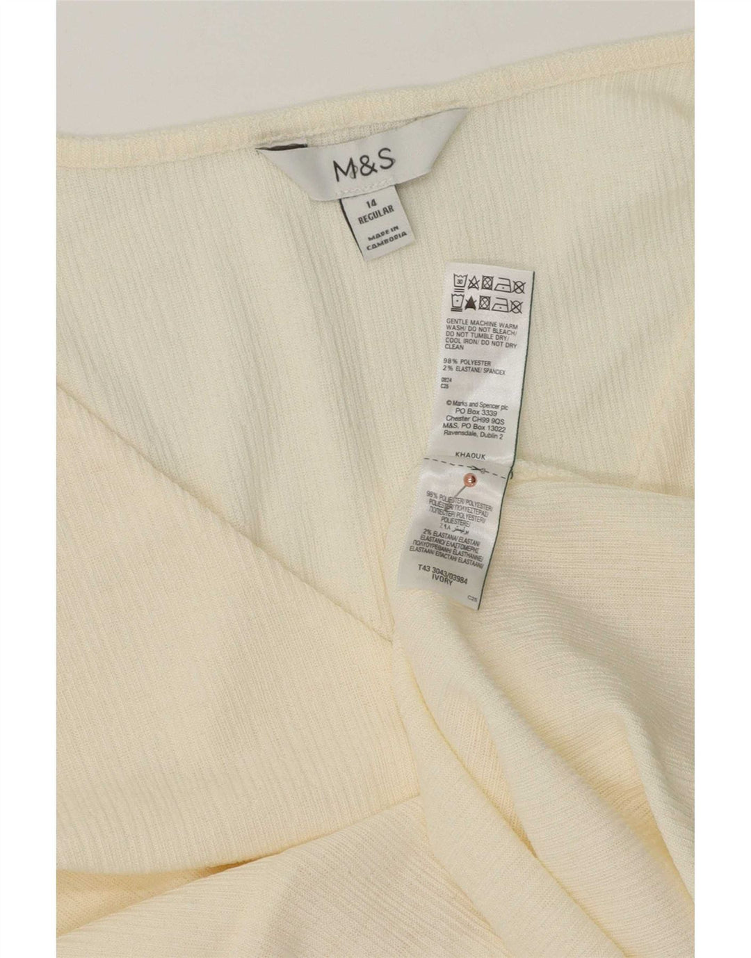 Marks & Spencer Top da donna a maniche lunghe UK 14 Poliestere bianco sporco medio