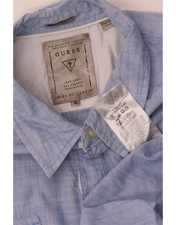 Camicia pullover da uomo vestibilità regolare Guess XL in cotone blu