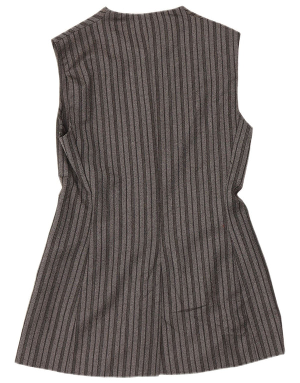 Abito camicia senza maniche da donna Sportmax UK 16 Lana vergine a righe grandi grigie