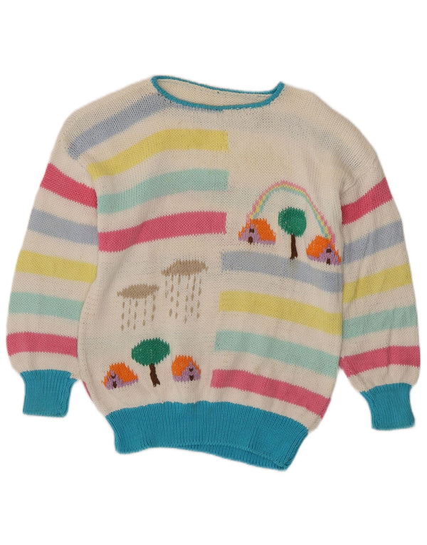 Maglione maglione vintage da donna con scollo a barca UK 14 a righe multicolori medie