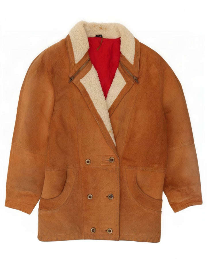 Giacca vintage in pelle scamosciata oversize da donna UK 12 in pelle beige media