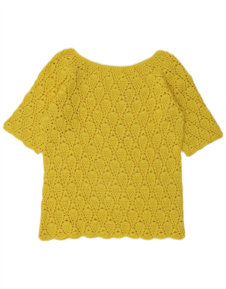 Camicetta vintage da donna all'uncinetto corta UK 12 Giallo medio