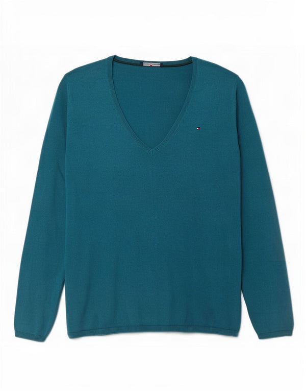Tommy Hilfiger Womens V-Neck Jumper Sweater UK 18 XL Blue Wool