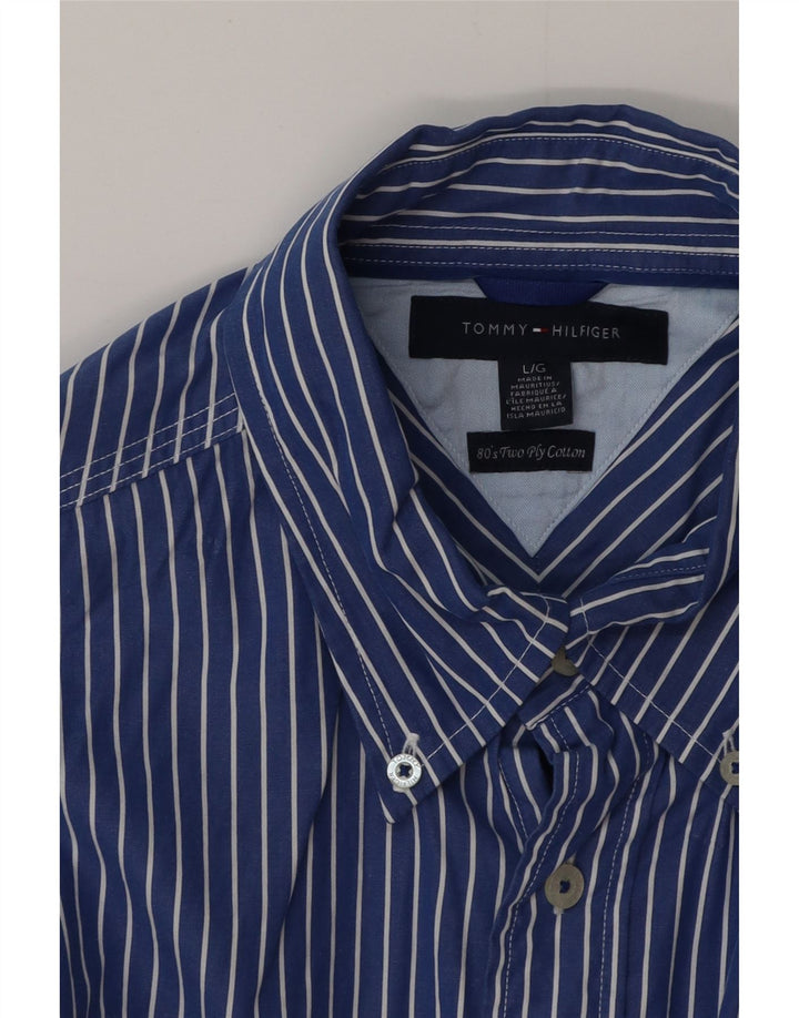 TOMMY HILFIGER Camicia da uomo grande in cotone gessato blu anni '80