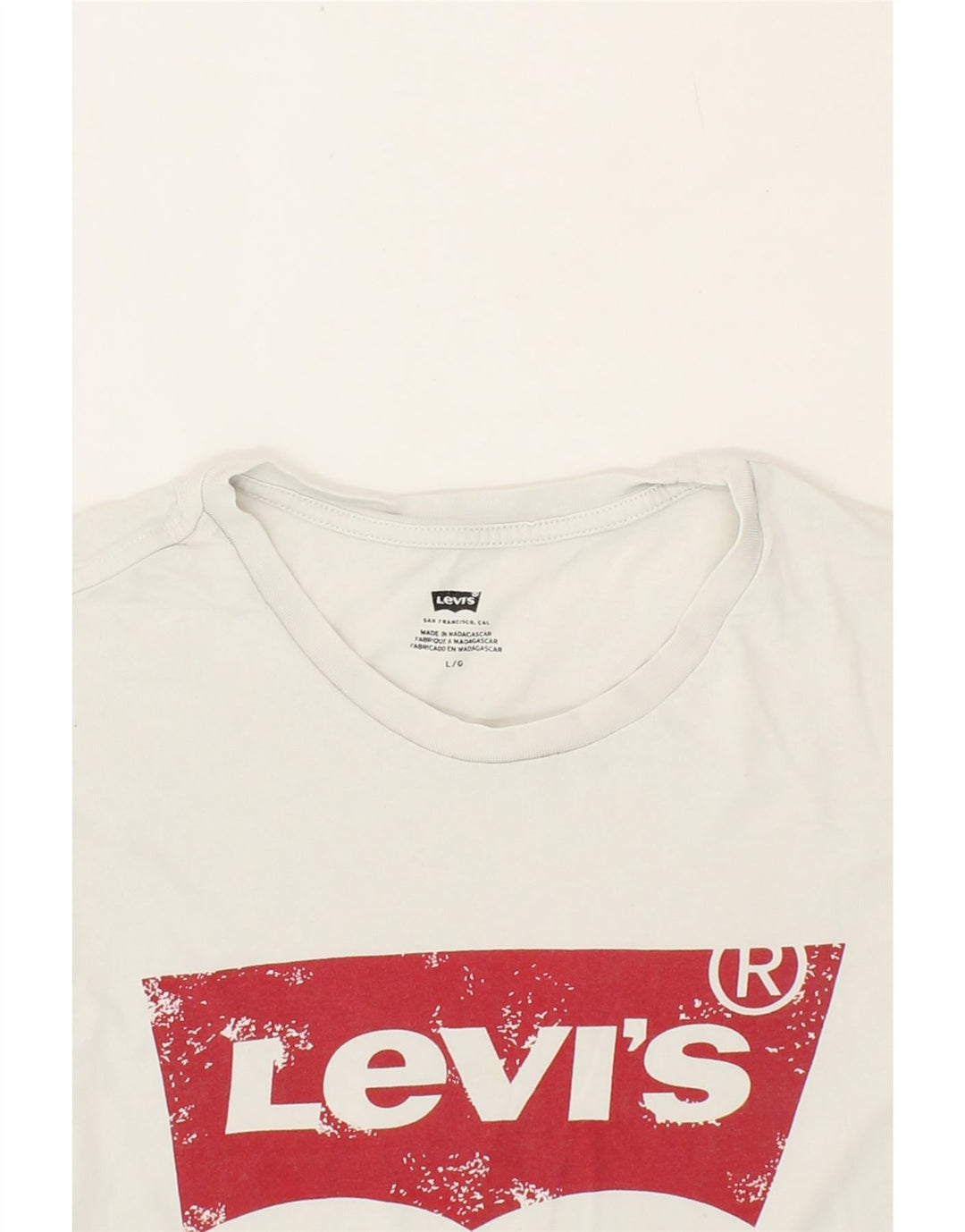 LEVI'S Mens Graphic T-Shirt Top Large White Cotton Vintage Levi's and Second-Hand Levi's from Messina Hembry 