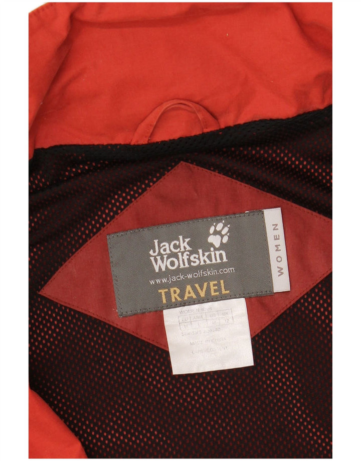 JACK WOLFSKIN Womens Travel Hooded Rain Jacket UK 12 Medium  Orange