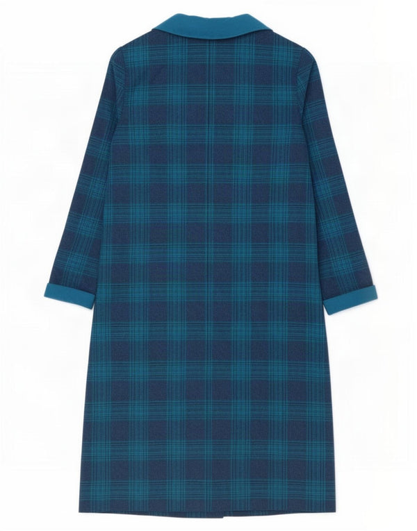 Abito a trapezio doppio petto vintage da donna UK 14 a quadri blu medio