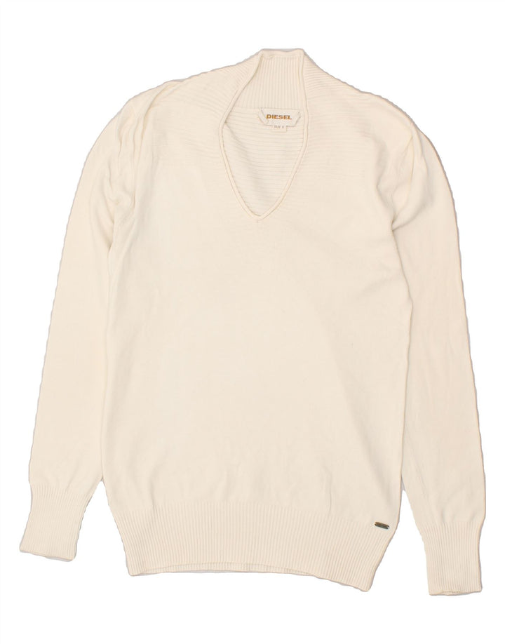 DIESEL Womens V-Neck Jumper Sweater UK 8 Small  Beige Striped Vintage Diesel and Second-Hand Diesel from Messina Hembry 