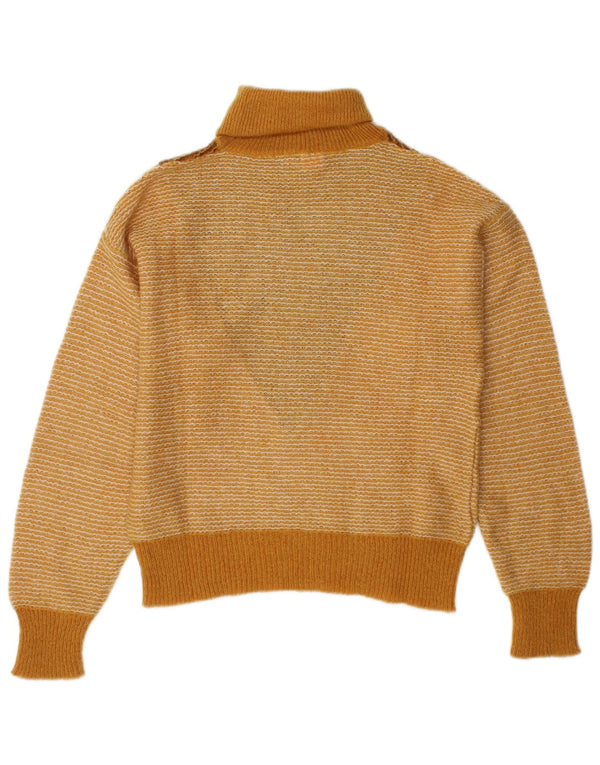 Maglione maglione vintage da donna con collo alto UK 10 piccolo blocco colore giallo