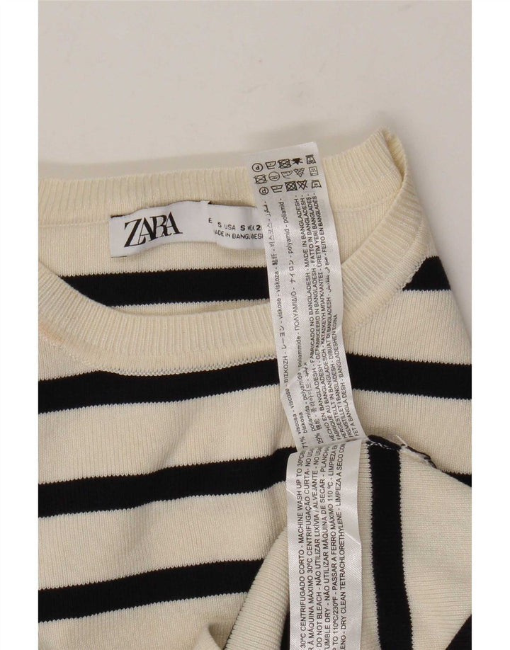 Top corto da donna Zara in camicetta UK 8 piccolo in viscosa a righe bianco sporco