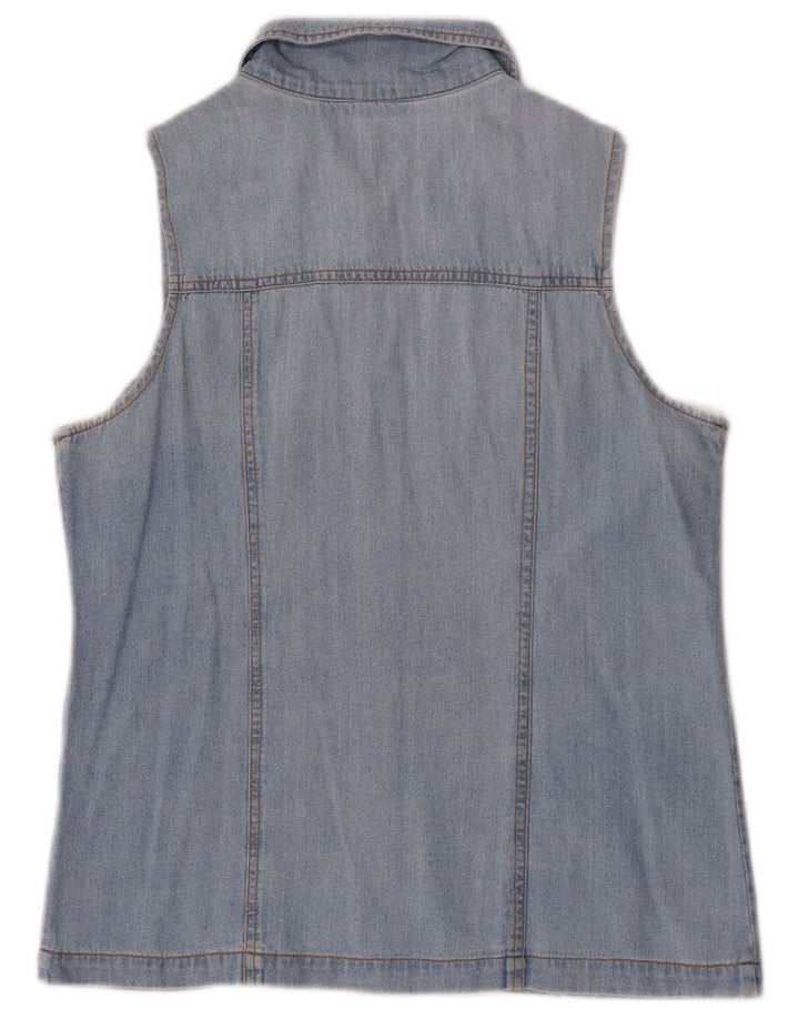 Camicia di jeans senza maniche vintage da donna UK 12 Blu medio