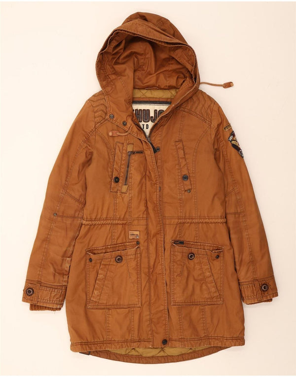 KHUJO Womens Hooded Parka Jacket UK 16 Large Brown Cotton
