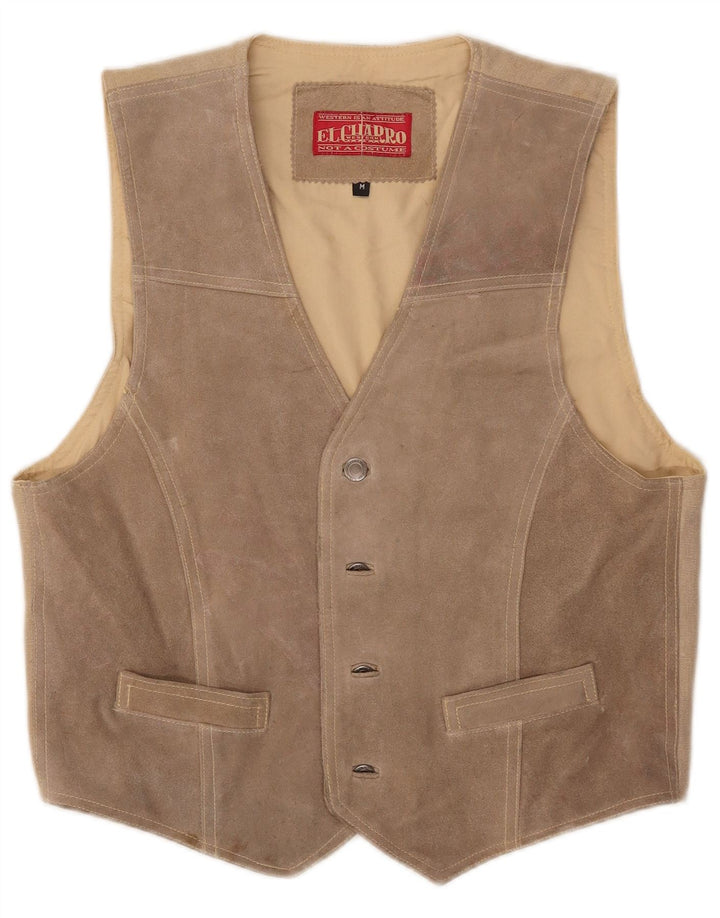 Gilet da uomo in pelle scamosciata El Charro in pelle beige medio