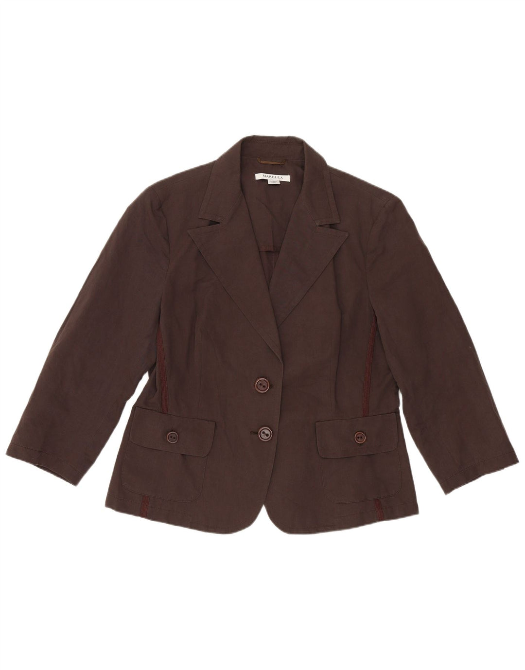 Giacca blazer da donna a 2 bottoni Marella UK 16 grande cotone marrone