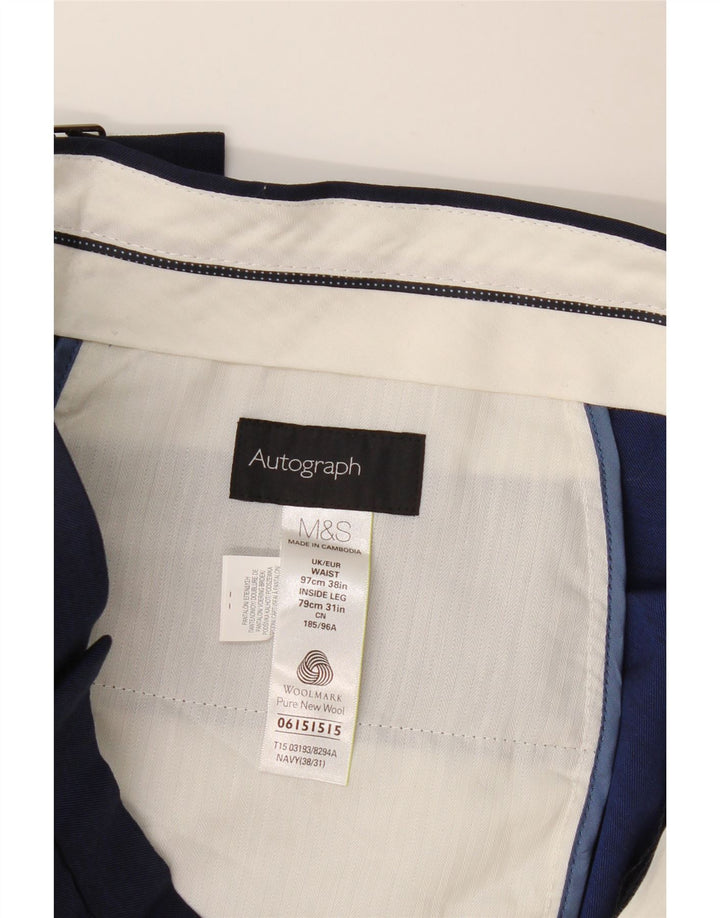 Pantaloni da abito slim autografi da uomo Marks & Spencer W38 L31 blu navy