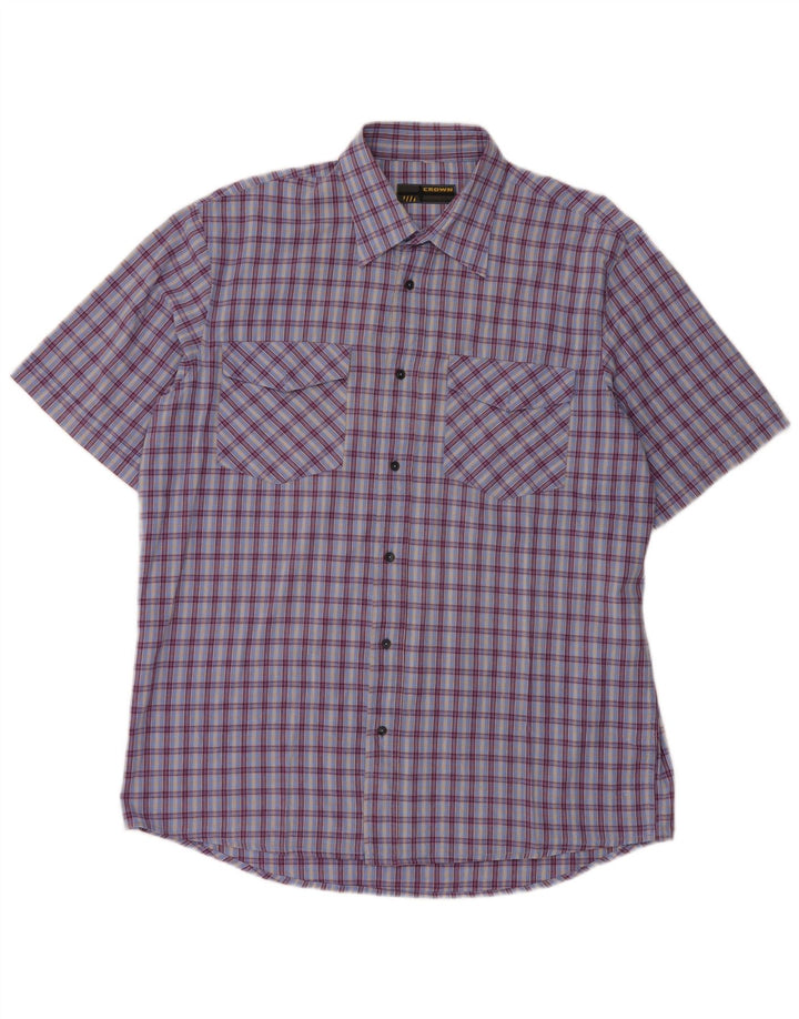 Camicia a maniche corte da uomo Crown in cotone a quadri blu grandi