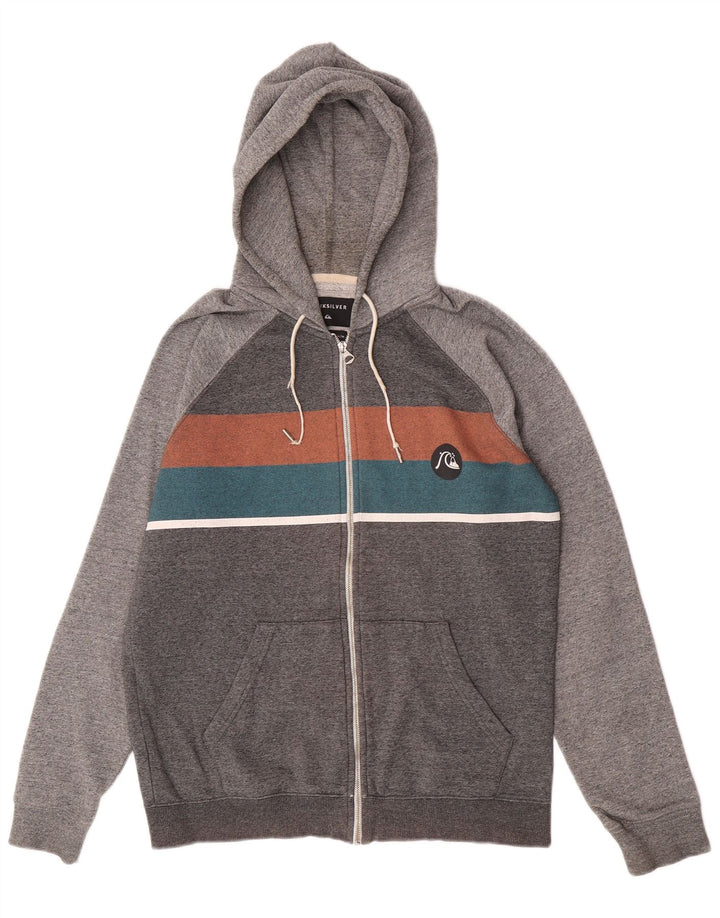 Maglione con cappuccio e zip da uomo QUIKSILVER in cotone color block grigio medio