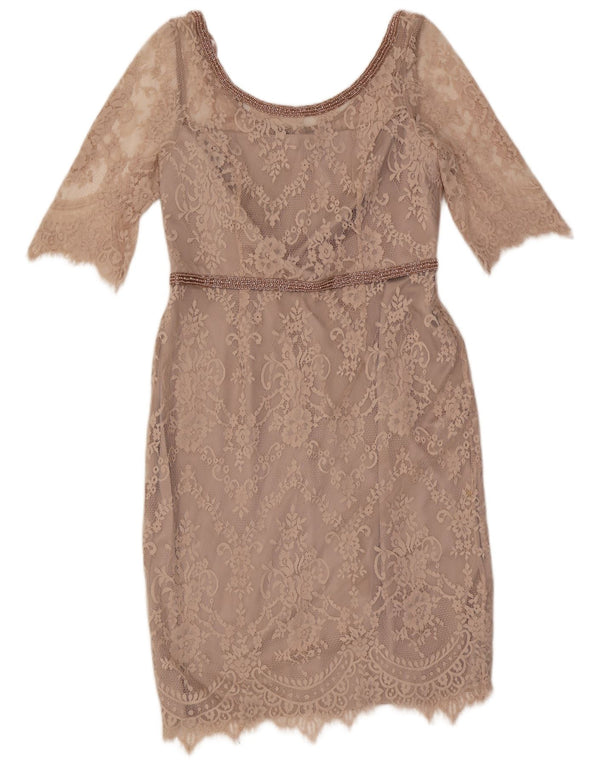 Abito tubino in pizzo con maniche a 3/4 da donna Monsoon UK 16 Grande nylon floreale beige