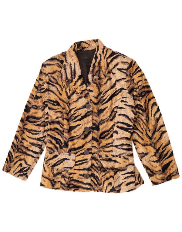 Giacca blazer vintage da donna a 4 bottoni UK 12 stampa animalier marrone medio