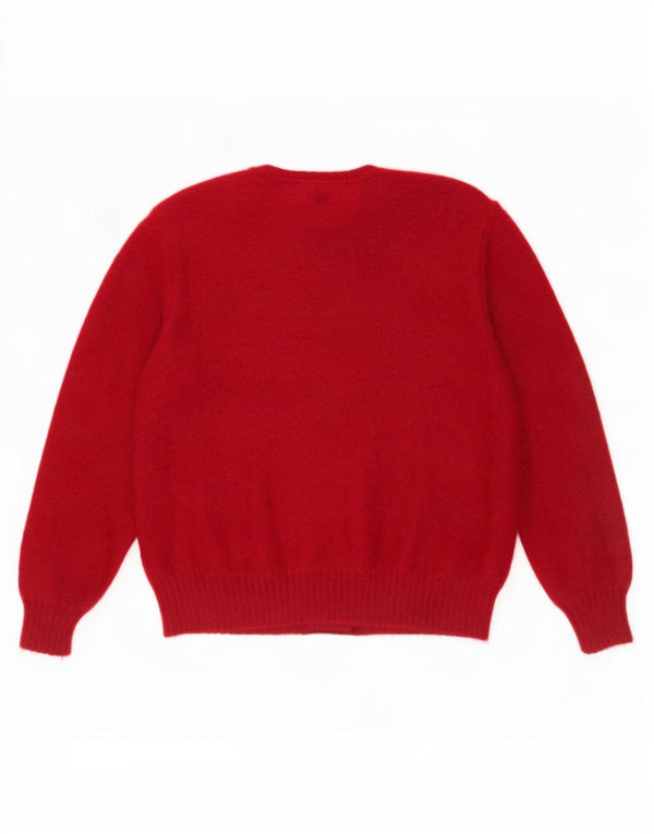 Maglione cardigan da donna vintage UK 16 grande floreale rosso